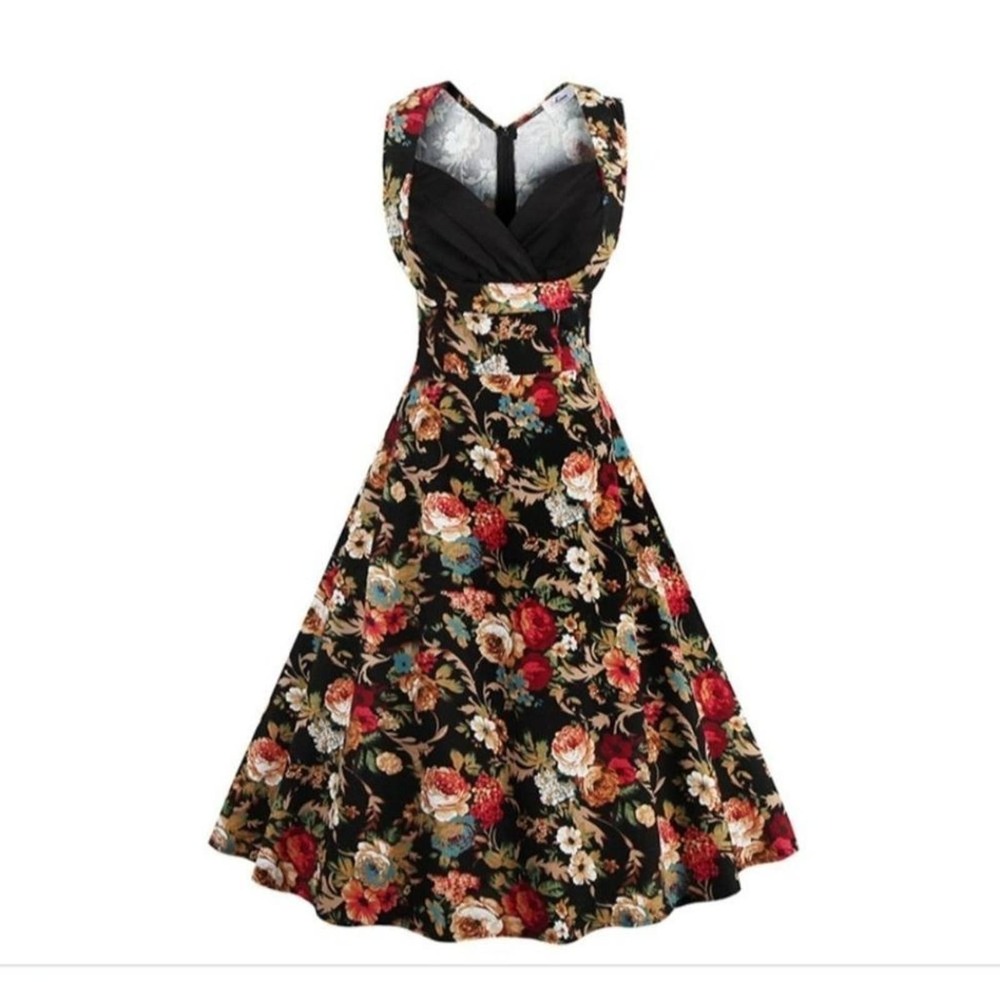 ACEVOG Floral print Pinup rock a billy Style Dress woman's size small‎